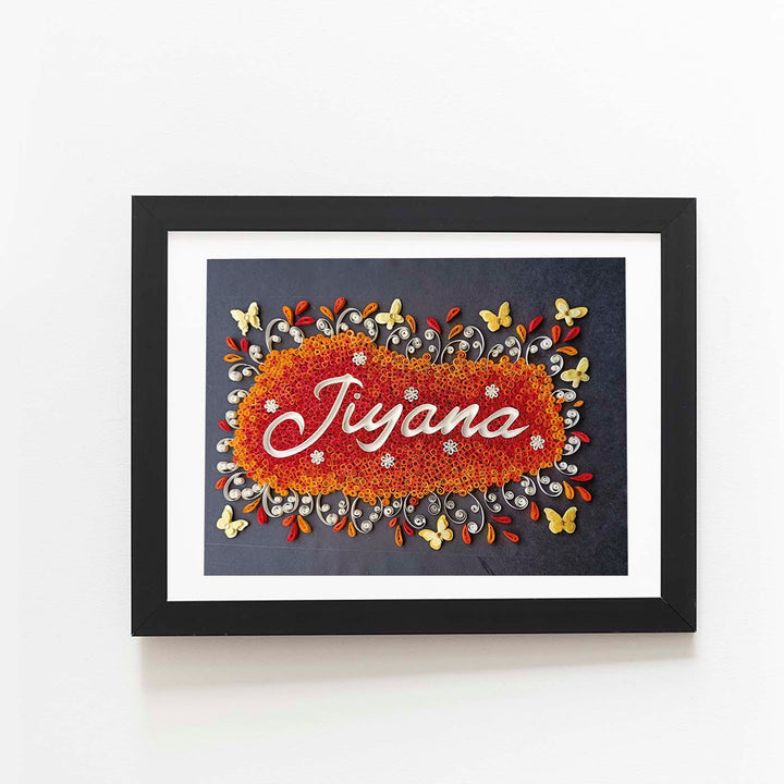 Personalized Quilling Name Plate Frame For House Office 2 - Front View Framed on Wall