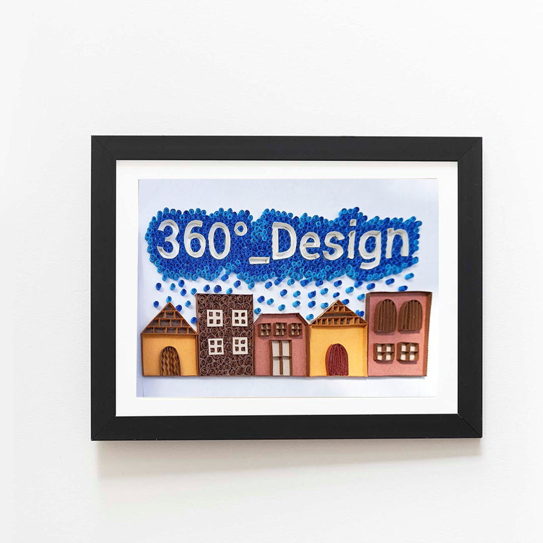 Personalized Quilling Name Plate Frame For House Office 2 - Front View Hanging on Wall