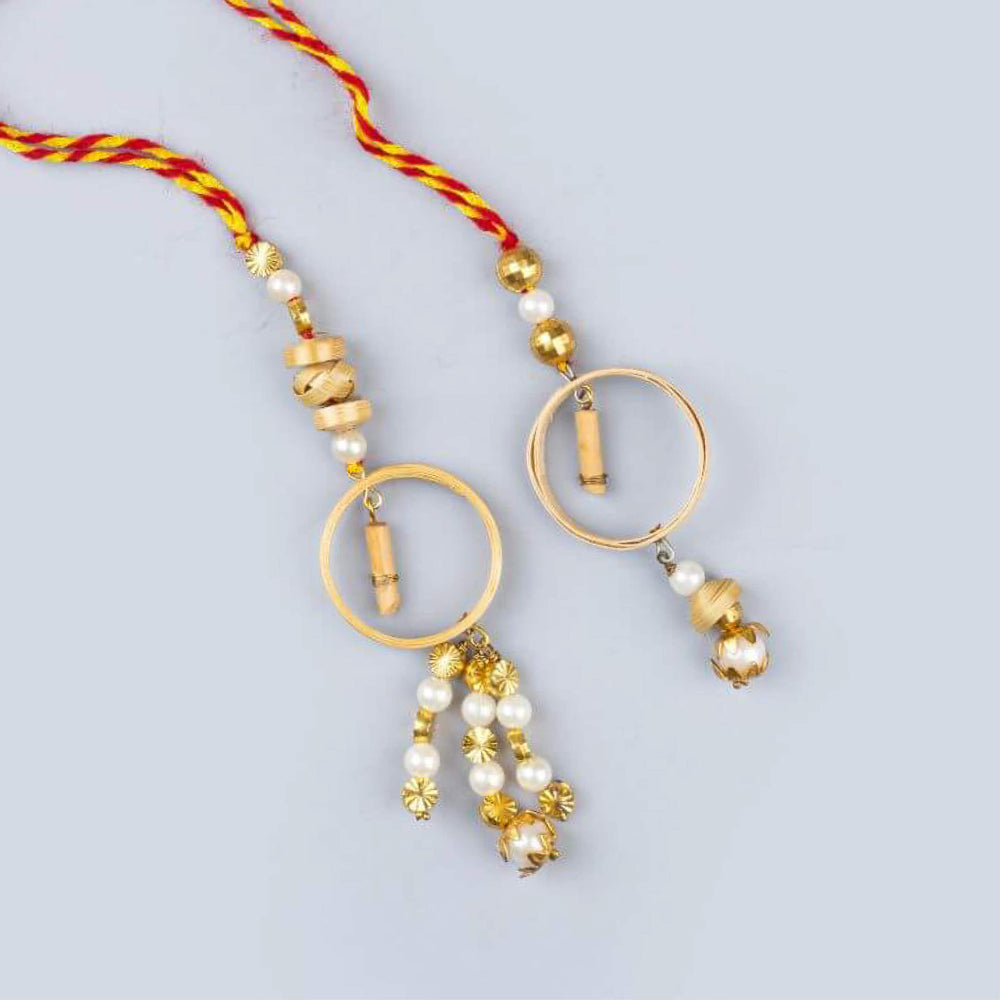 Ecofriendly Bamboo Rakhis For Bhaiya Bhabhi With Roli Chawal 8 - Close-up on Rakhi Details