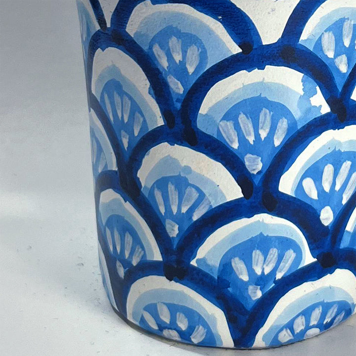 Hand-Painted Blue Indigo Terracotta Candle Holder With Candle