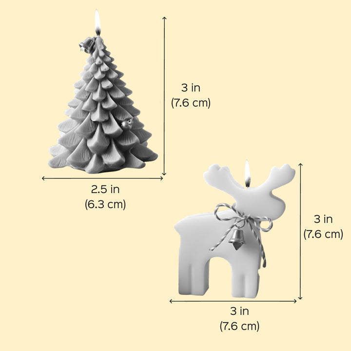 2 Pc | Handmade Xmas Tree & Reindeer Soy Wax Scented Candles