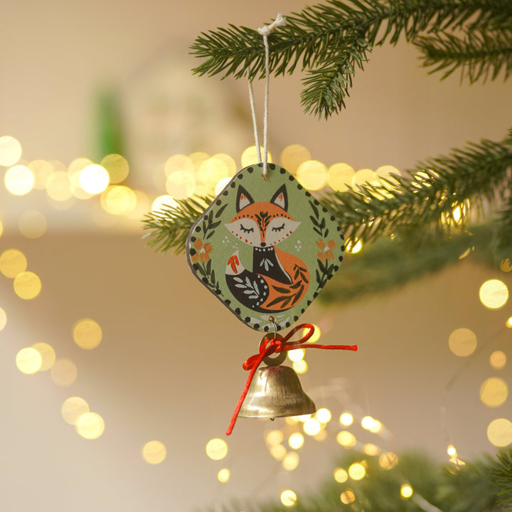 3 Pc | Handpainted  Woodland Jingle Trio Bell MDF Ornaments Set