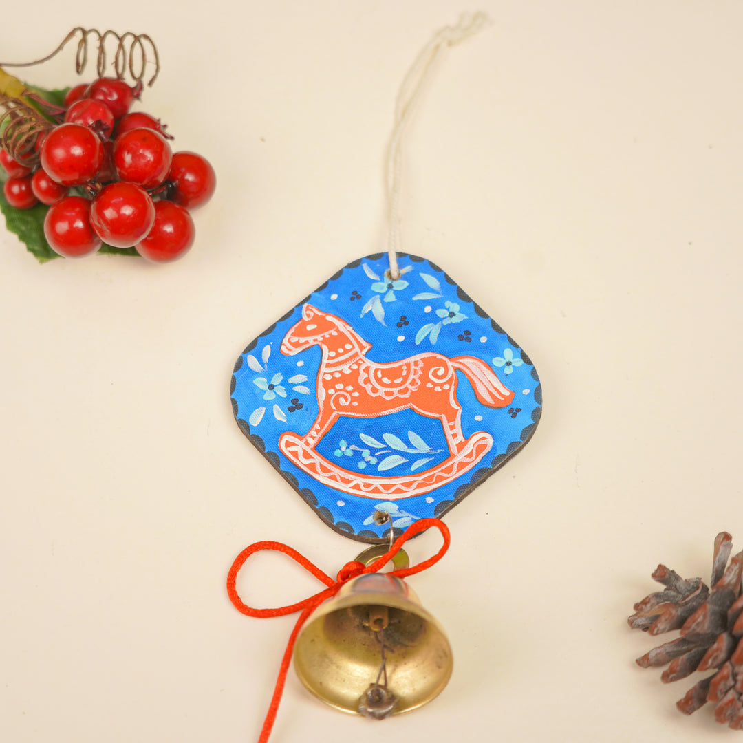3 Pc | Handpainted  Woodland Jingle Trio Bell MDF Ornaments Set