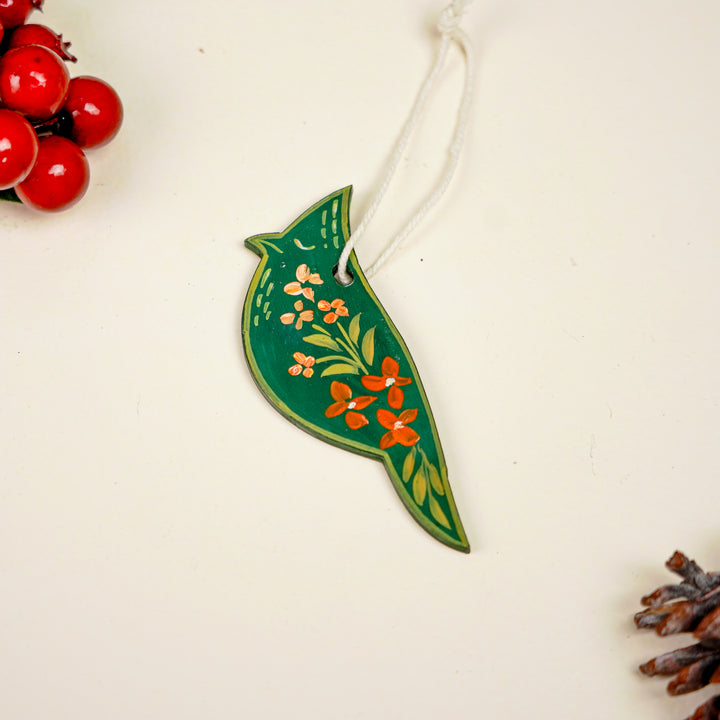 9 Pc | Handpainted Nordic Noel Green Folk Art MDF Ornament Set
