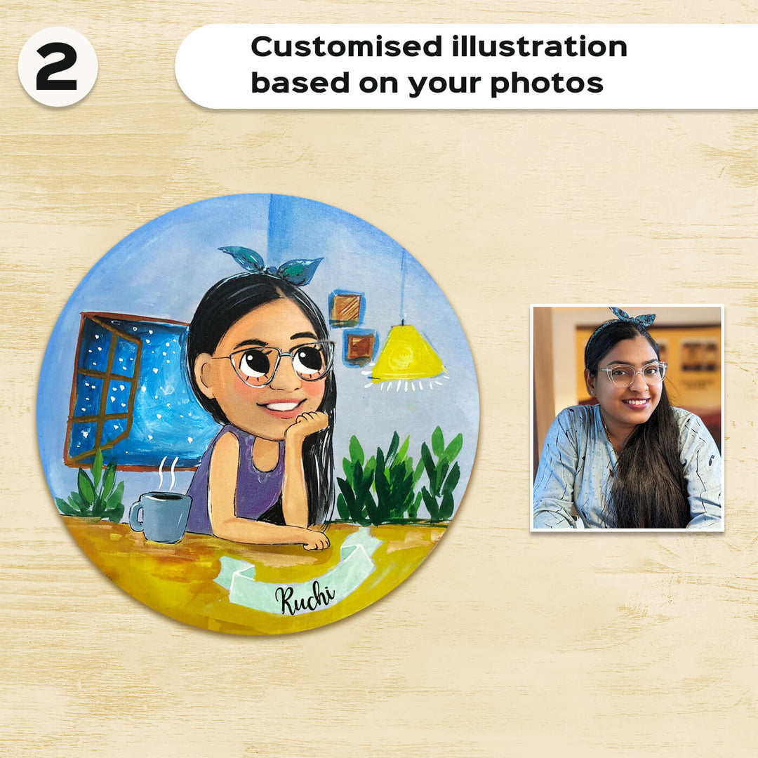 Photo Caricature Name Plate With Stand For Grandparents 1 - Customised Illustration Example with Photo