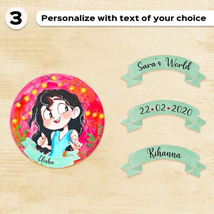 Photo Caricature Name Plate With Stand For Siblings With Pets - Name Personalization Example