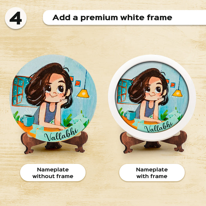 Photo Caricature Nameplate With Stand For Pets 5 - Nameplate Framed and Unframed Comparison