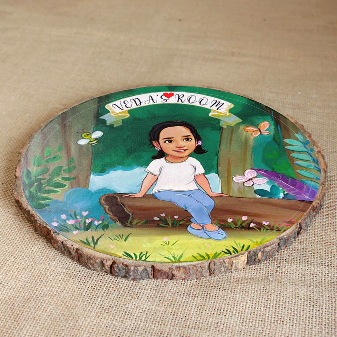 Photo Caricature Bark Nameplate With Stand For Kids 7 - Top Angle Personalized Artwork Display