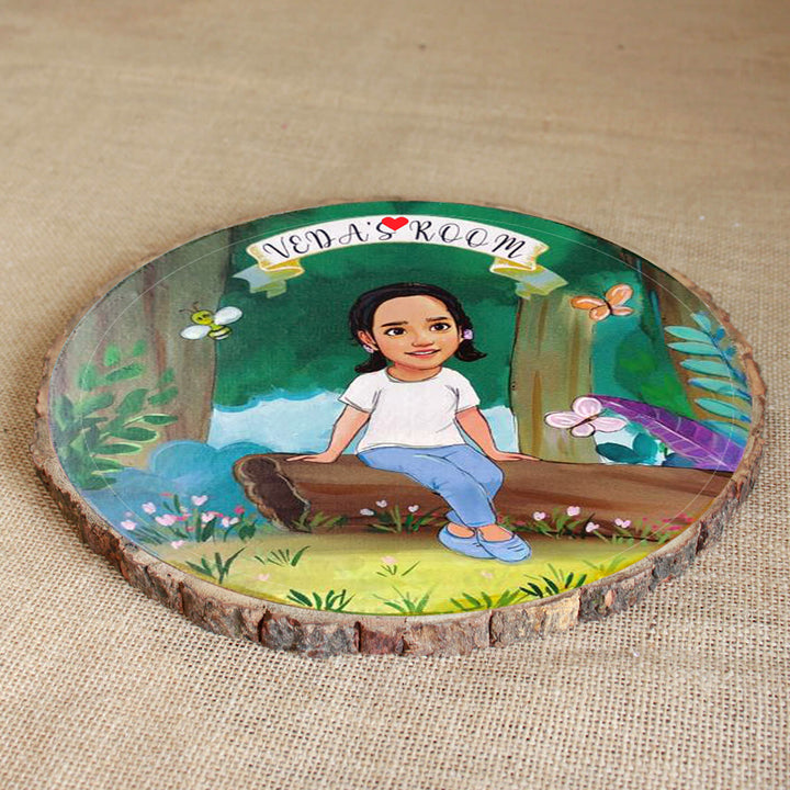 Photo Caricature Bark Nameplate With Stand For Kids 7 - Top Angle Personalized Artwork Display