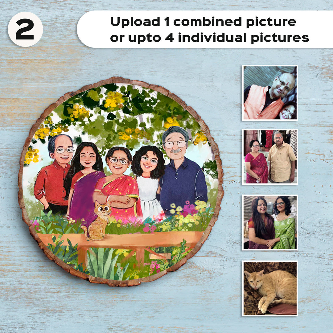 Photo Caricature Bark Nameplate With Stand For Christmas - Name Personalization Example on Wood