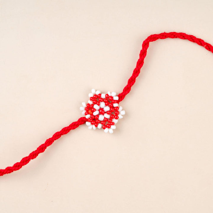 Handcrafted Glass Beads Sitara Rakhi 3 - Front View with White Beads