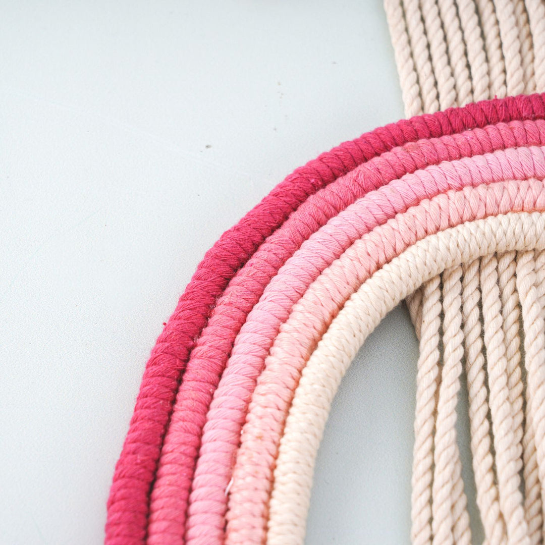 Macrame Cloud Rainbow Personalized Name Plate For Kids - Close-up Showing Texture and Colors