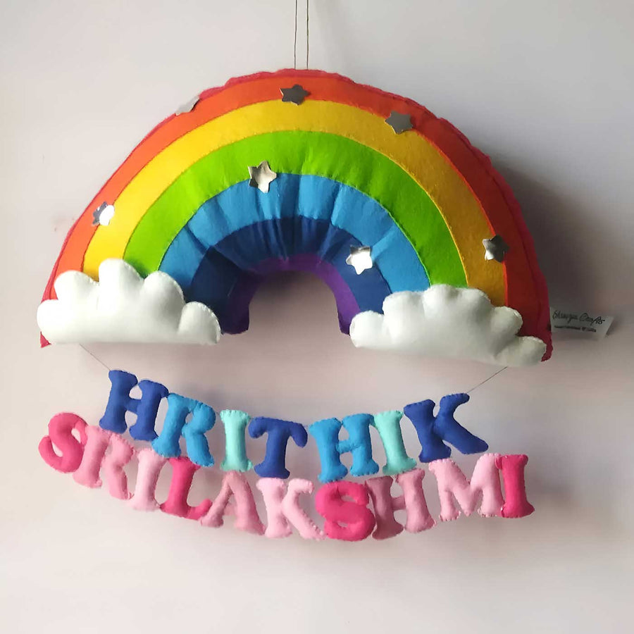 Personalized Rainbow Themed Felt Kids Name Plate - Hanging Personalized Name Display