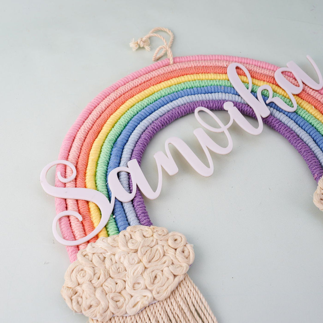 Macrame Rainbow Personalized Name Plate For Kids - Name Personalization Close-up