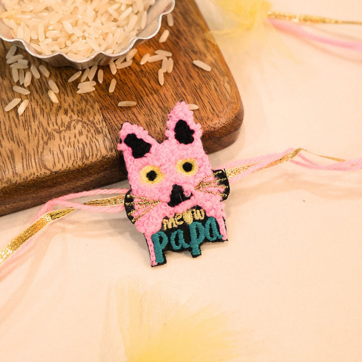 Handmade Thread Embroidered "Cat Mom & Meow Papa" Reusable Rakhi Magnet Set For Bhaiya Bhabhi | Set of 2