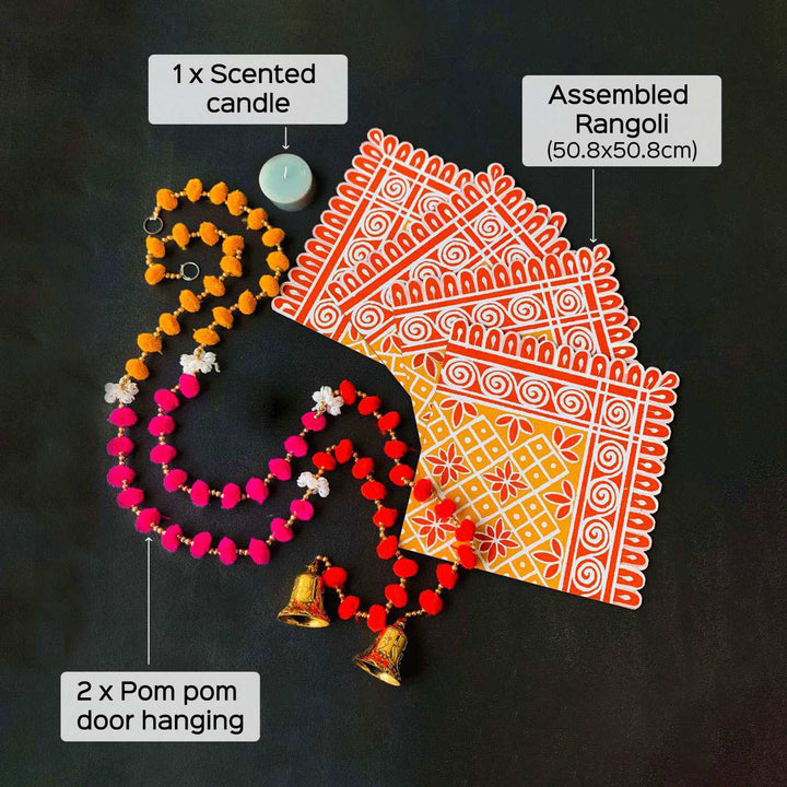 4 Pc Handpainted Rangoli & 2 Pc Hangings Festive Bundle