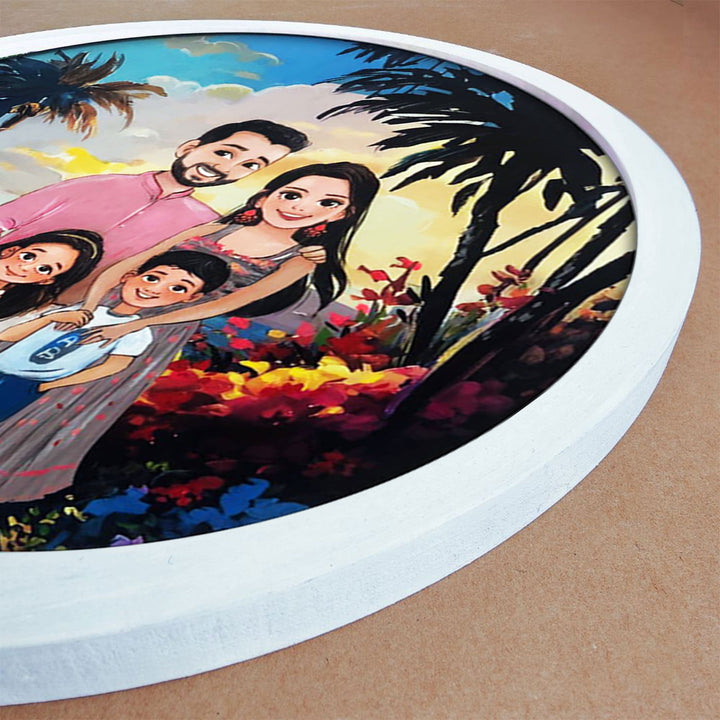 Photo Caricature Hanging Nameplate For Small Family 12 - Close-up Angled Frame View