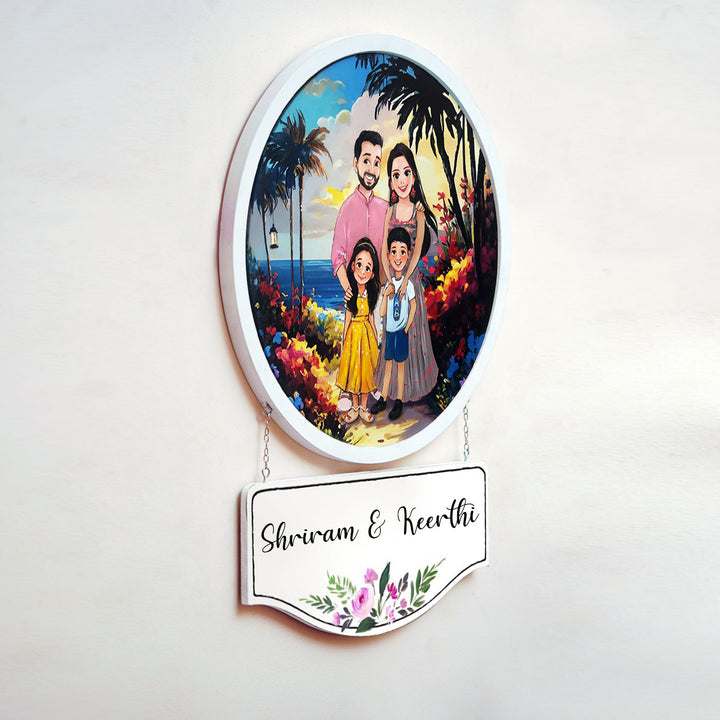 Photo Caricature Hanging Nameplate For Small Family 12 - Hanging Name Plate with Portrait