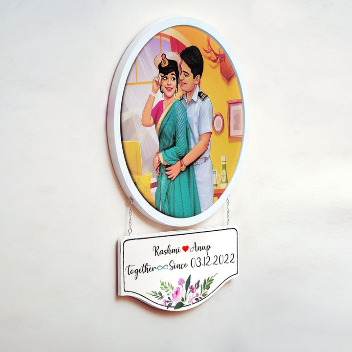 Photo Caricature Hanging Nameplate Couples 8 - Hanging with Personalized Plaque