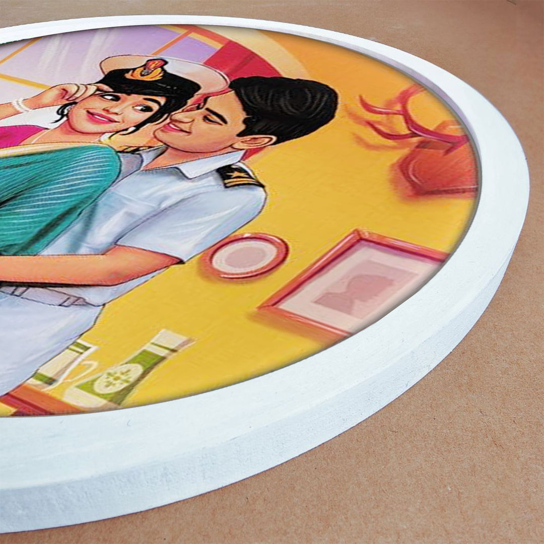 Photo Caricature Hanging Nameplate Couples 8 - Angled Close-up Showing Frame Edge
