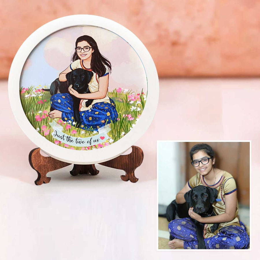 Photo Caricature Name Plate With Stand 13 - Front View with Personalized Illustration
