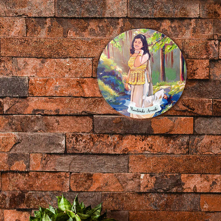 Photo Caricature Name Plate With Stand 4 - Mounted on Brick Wall