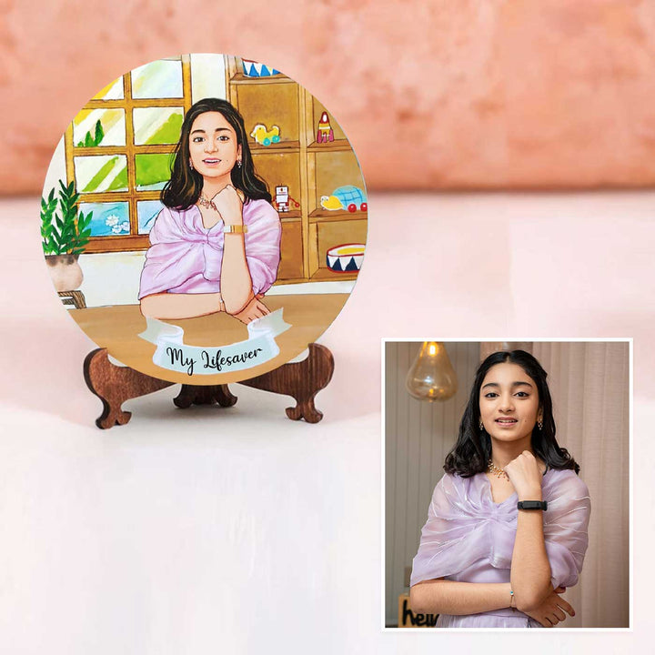 Photo Caricature Name Plate With Stand 3 - Front View with Personalized Illustration