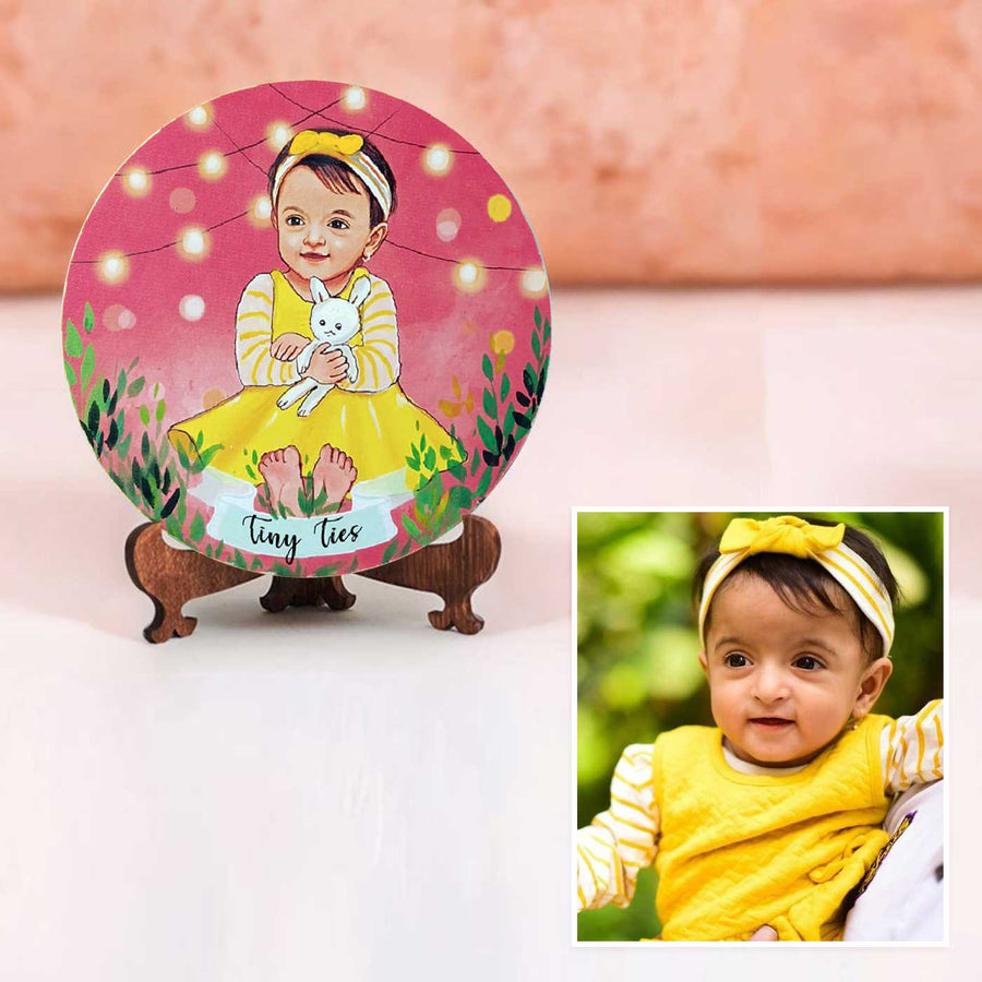 Photo Caricature Name Plate With Stand 12 - Front View with Custom Illustration