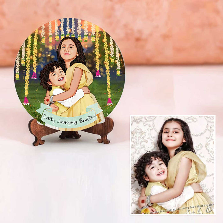 Photo Customized Rakhi Hamper With Caricature Nameplate - Front View with Original Photo
