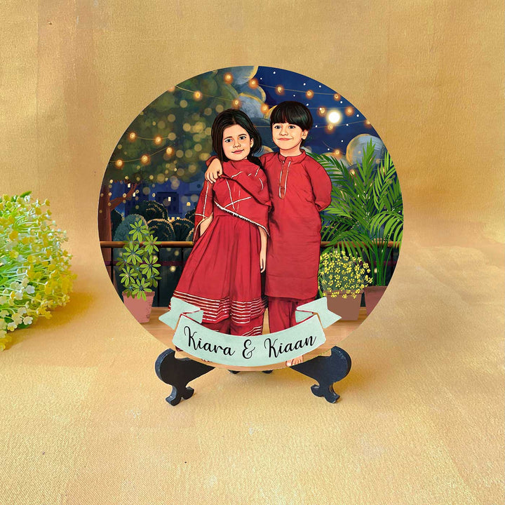 Photo Customized Rakhi Hamper With Caricature Nameplate 3 - Caricature Plate on Stand