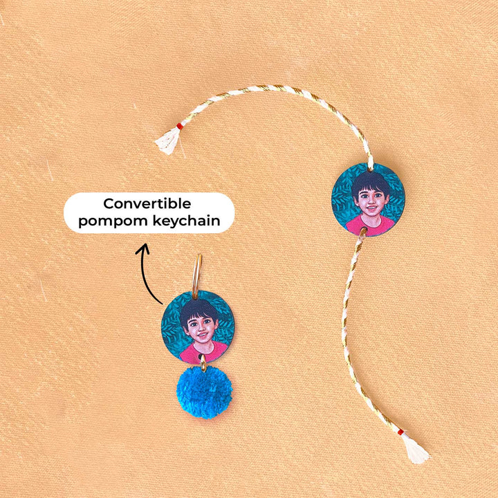 Photo Customized Rakhi Hamper With Caricature Nameplate Sibling Squad - Keychain Conversion Close-up