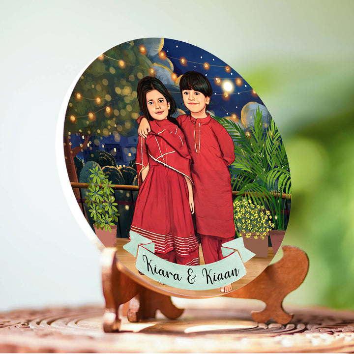 Photo Customized Rakhi Hamper With Caricature Nameplate 3 - Decorative Display Close-up