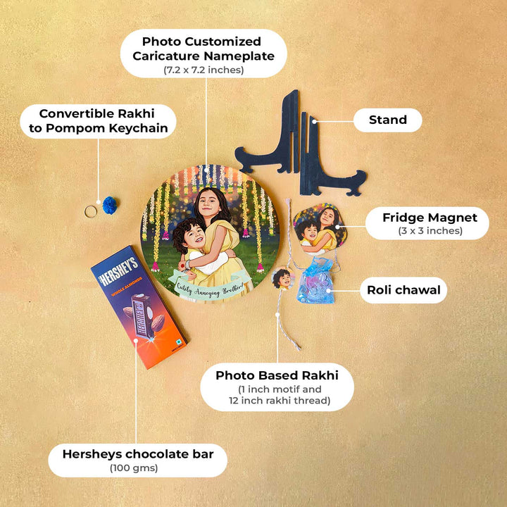 Photo Customized Rakhi Hamper With Caricature Nameplate - Product Component Labels