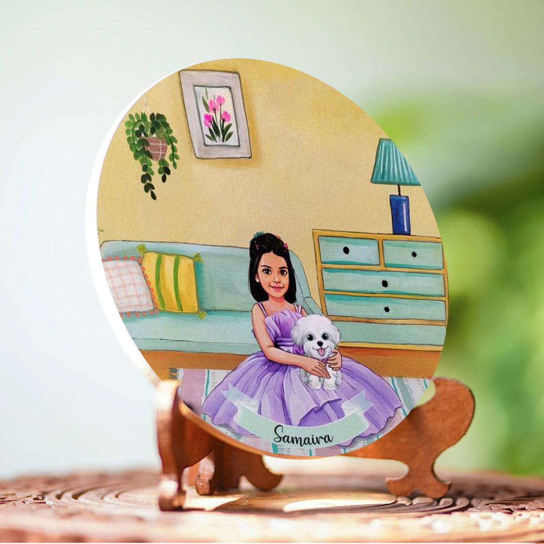 Photo Caricature Nameplate With Stand For Kids 7 - Front View with Personalized Illustration