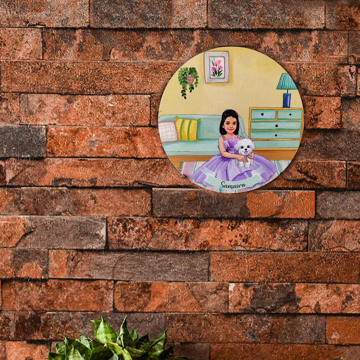 Photo Caricature Nameplate With Stand For Kids 7 - Mounted on Brick Wall Display