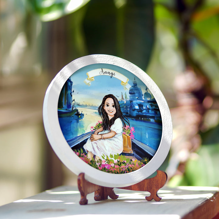 Photo Caricature Nameplate With Stand For Individuals 3 - Front View on Wooden Stand (10)