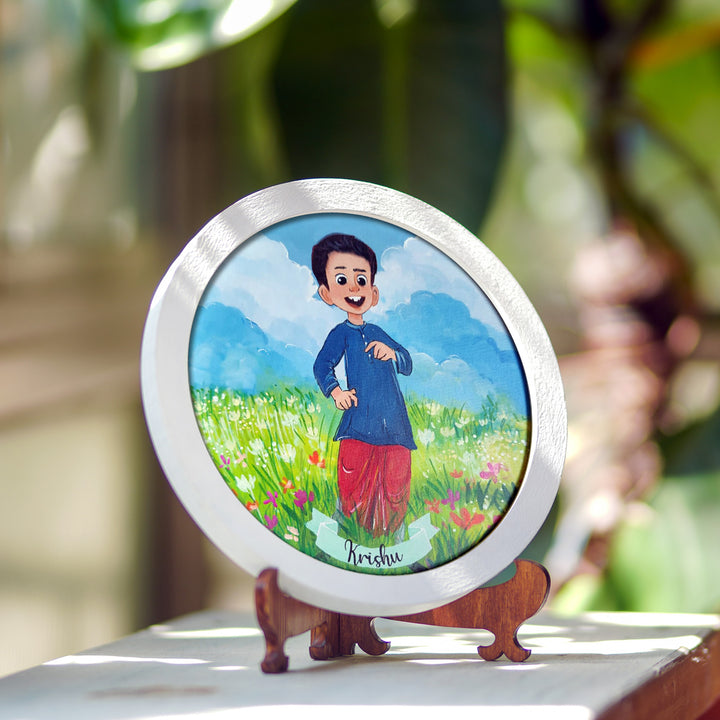 Photo Caricature Nameplate With Stand For Kids 14 - Front View with Stand Display