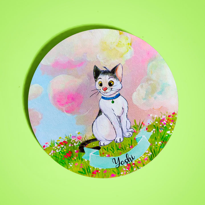 Photo Caricature Nameplate With Stand For Pets 6 - Top-Down View on Green Background