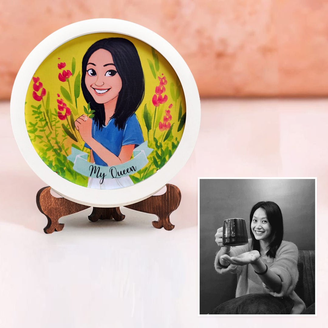Photo Caricature Nameplate With Stand For Individuals 9 - Front View with Personalization Example
