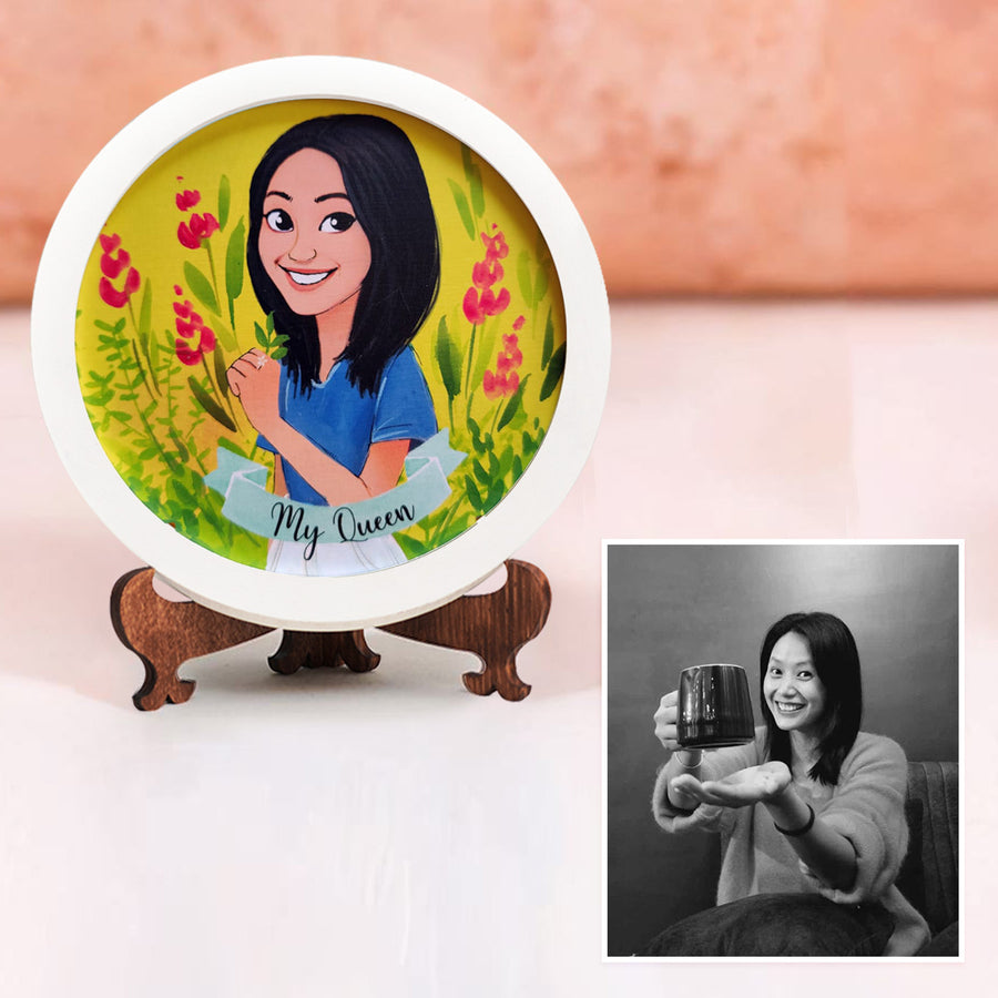 Photo Caricature Nameplate With Stand For Individuals 9 - Front View with Personalization Example