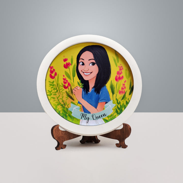 Photo Caricature Nameplate With Stand For Individuals 9 - Front View on Decorative Stand