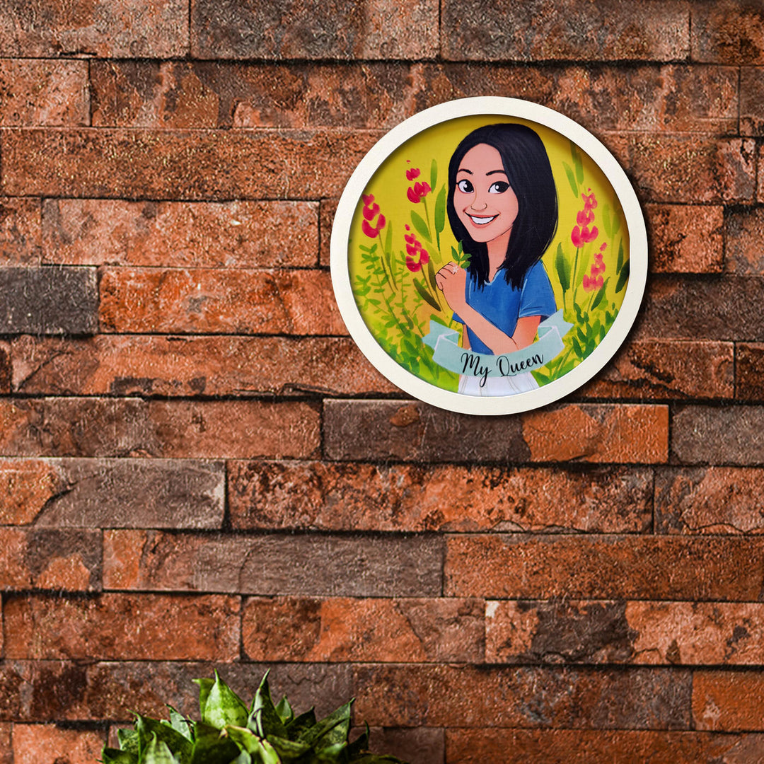 Photo Caricature Nameplate With Stand For Individuals 9 - Mounted on Brick Wall Front View