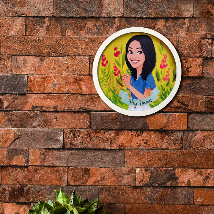 Photo Caricature Nameplate With Stand For Individuals 9 - Mounted on Brick Wall Front View