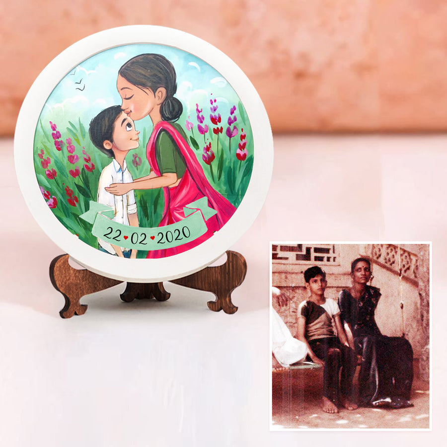 Photo Caricature Nameplate With Stand For Small Family 8 - Personalized Illustration with Reference Photo