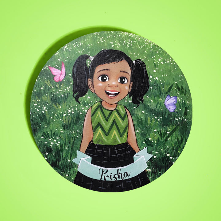 Photo Caricature Nameplate With Stand For Kids 4 - Front View with Name Banner