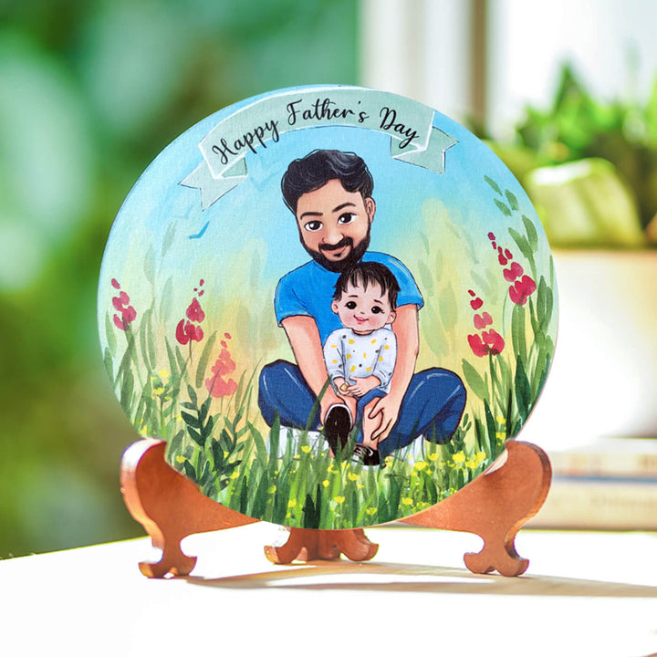 Photo Caricature Nameplate With Stand For Small Family 9 - Front View on Wooden Stand (3)