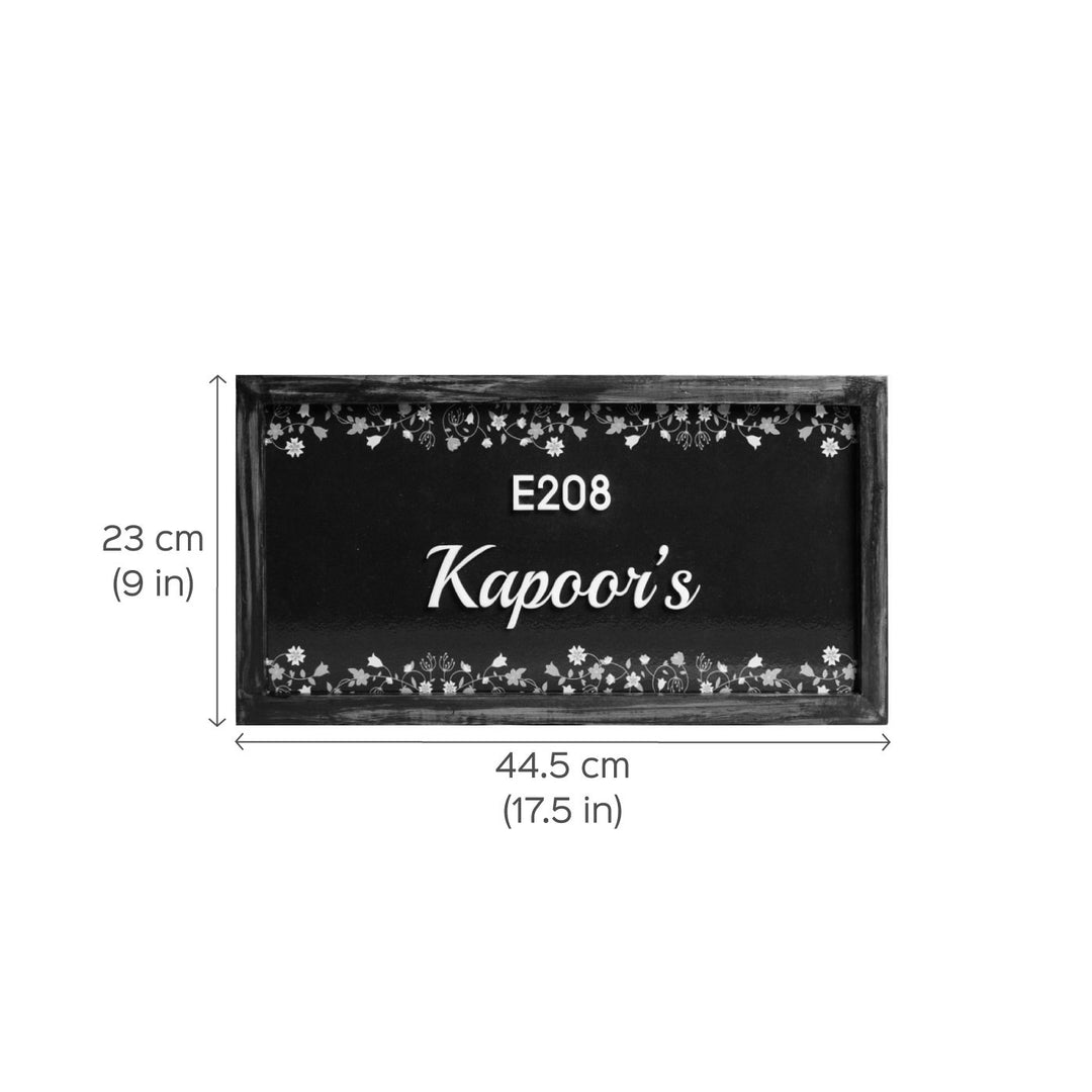Personalized Floral Printed Name Plate With 3D Letters 2 - Dimension Chart with Text Example
