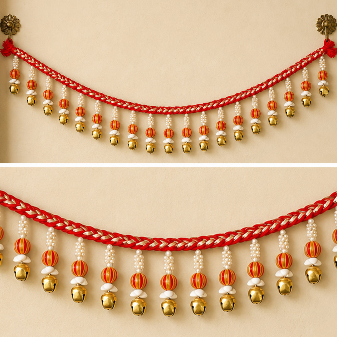 39 In | Handmade Mouli Thread & Wool Toran With Ghunghroo Bell Tassels For Festive Decor