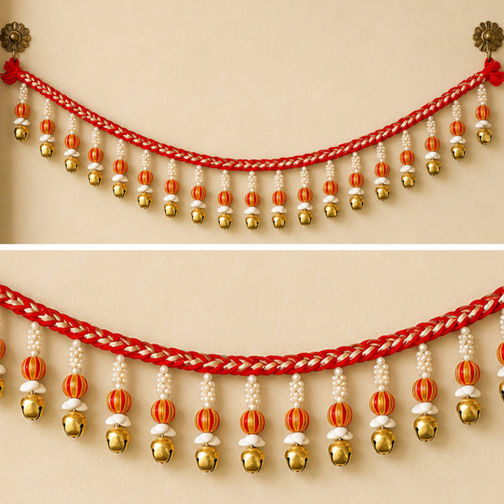 39 In | Handmade Mouli Thread & Wool Toran With Ghunghroo Bell Tassels For Festive Decor