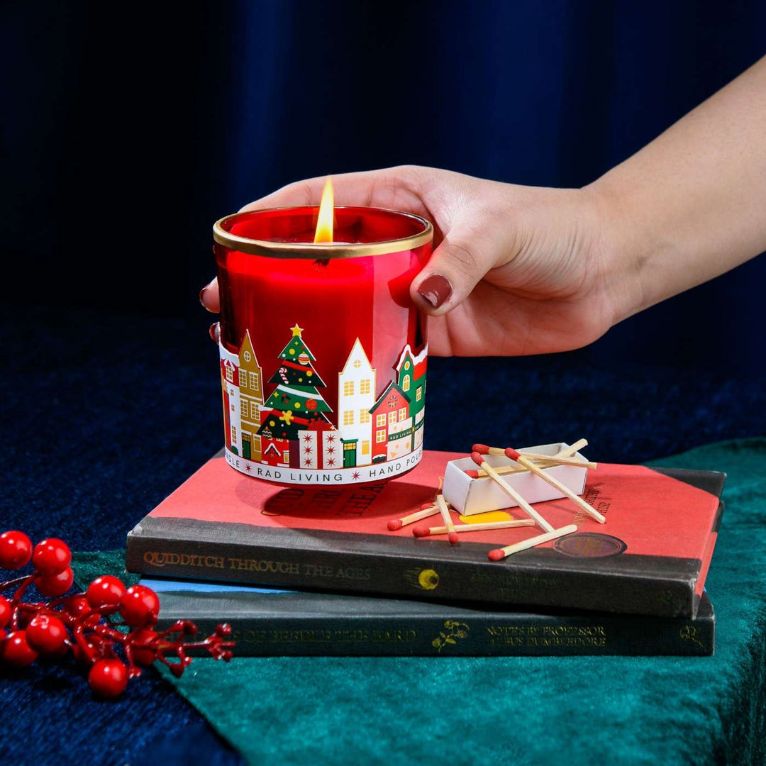 Handmade Red Merry Town Soy Wax Candles | Secret Santa Gift Ideas